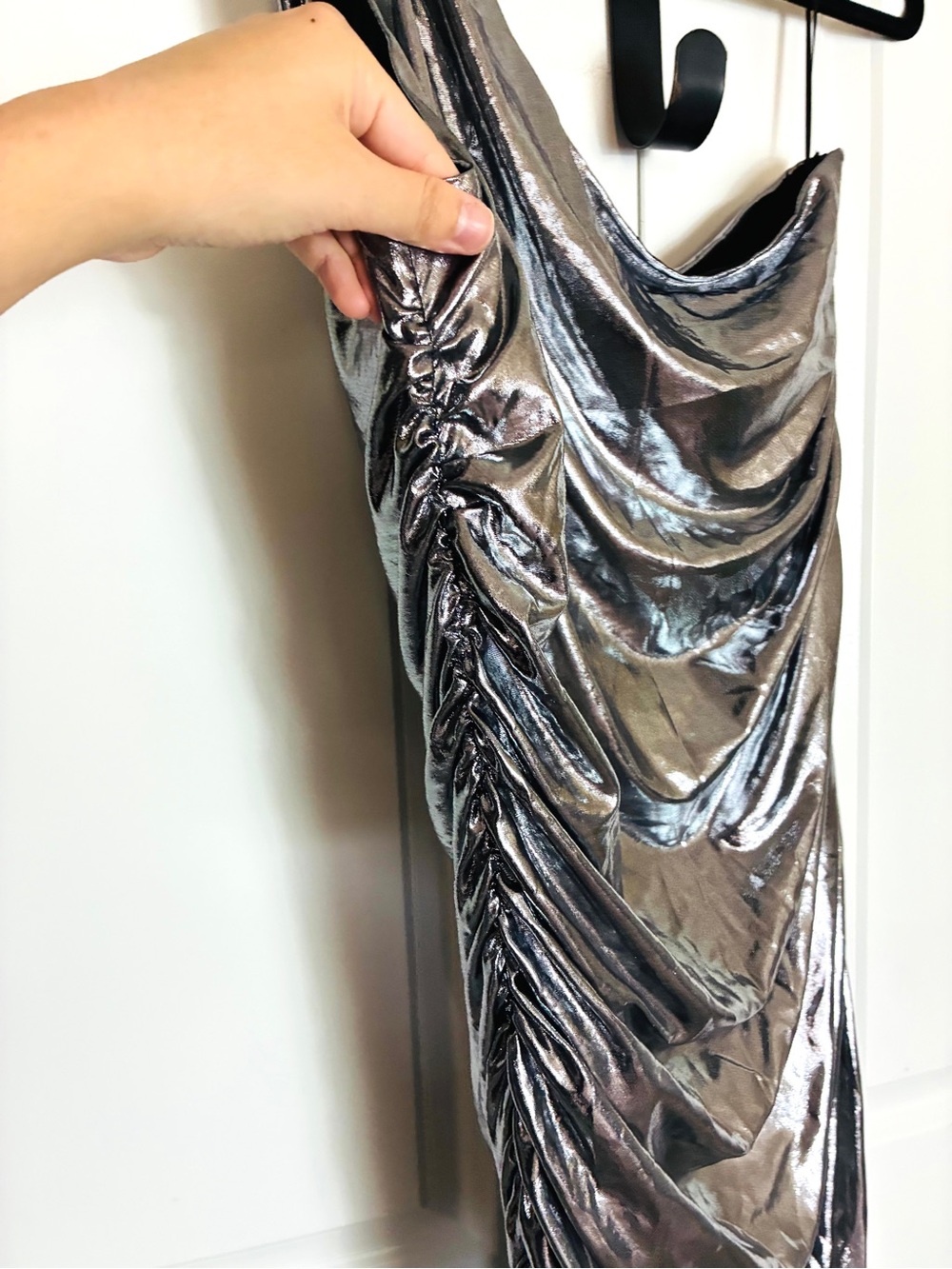 Fashion Nova Silver Metallic One-Shoulder Dress NWT 2X - Picture 9 of 16